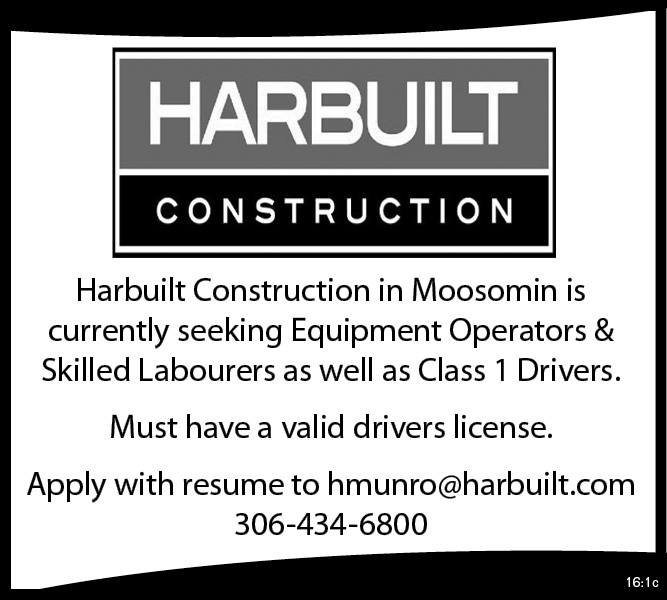 Harbuilt Construction  - Moosomin - Equipment Operators, Skilled Labourers, Class 1 Drivers 